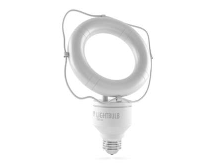 Light bulb with life buoy isolated on white background
