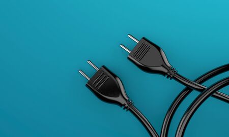 Electric cable isolated on blue backgroundの写真素材