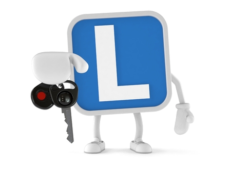 Driving lessons character isolated on white backgroundの写真素材