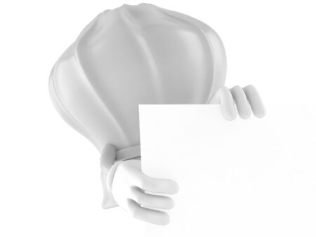 Chef character behind white board isolated on white backgroundの写真素材