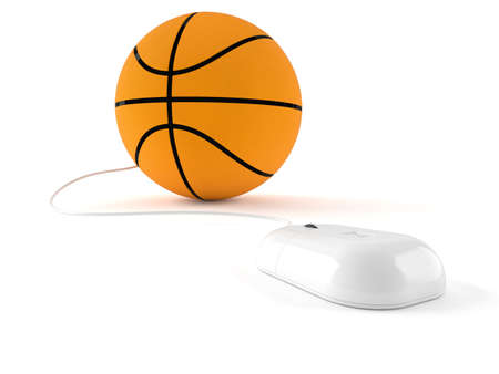 Basketball with computer mouse isolated on white backgroundの写真素材