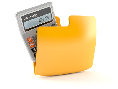 Folder with calculator isolated on white backgroundの写真素材