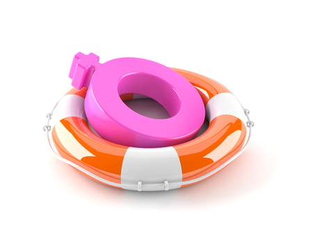 Female symbol with life buoy isolated on white backgroundの写真素材