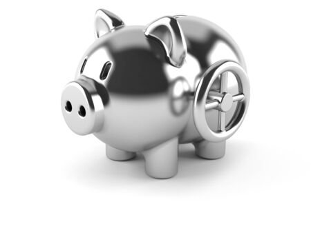 Silver Piggy bank isolated on white backgroundの写真素材