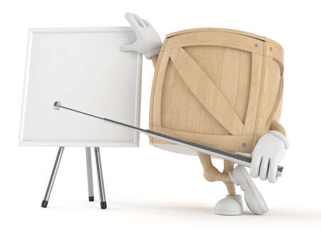 Crate character with blank whiteboard isolated on white backgroundの写真素材