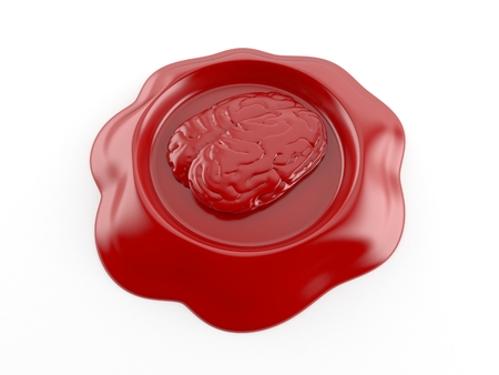 Seal stamp with brain isolated on white backgroundの写真素材
