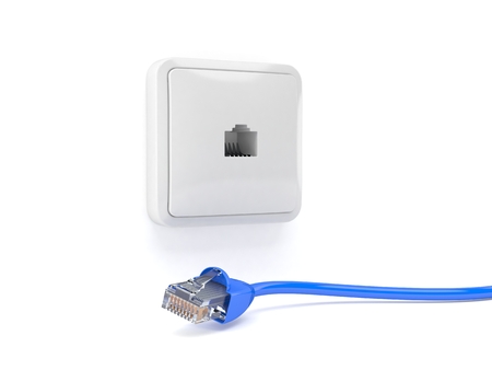 Network socket with network cable isolated on white backgroundの写真素材