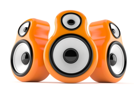 Orange audio speakers isolated on white backgroundの写真素材