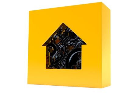 House box with gears isolated on white backgroundの写真素材