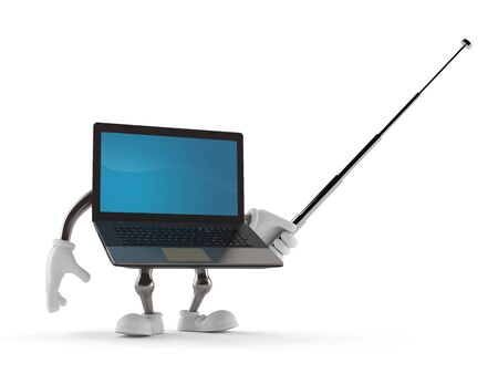 Laptop character holding pointer stick isolated on white backgroundの写真素材