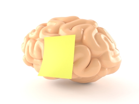 Brain with yellow sticker isolated on white backgroundの写真素材