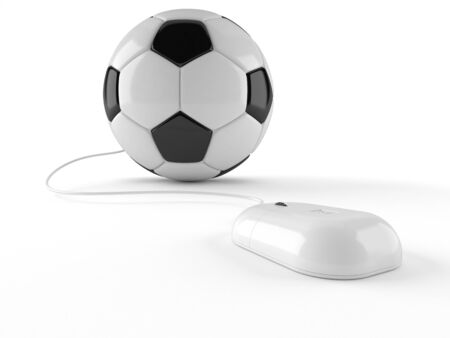 Soccer ball with computer mouse isolated on white backgroundの写真素材