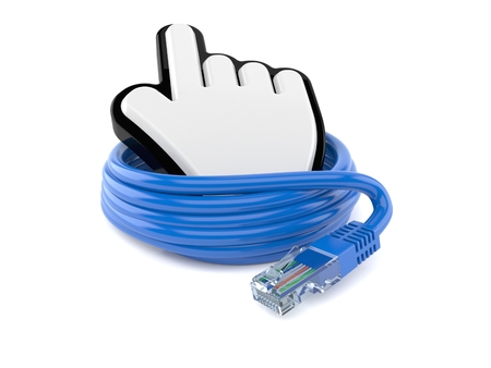 Reel of network cable with cursor isolated on white background