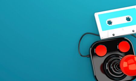 Joystick with tape on blue backgroundの写真素材