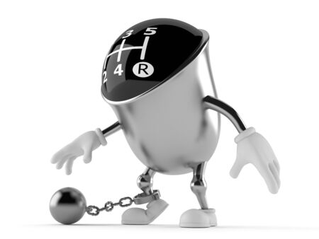 Gear knob character with prison ball isolated on white backgroundの写真素材