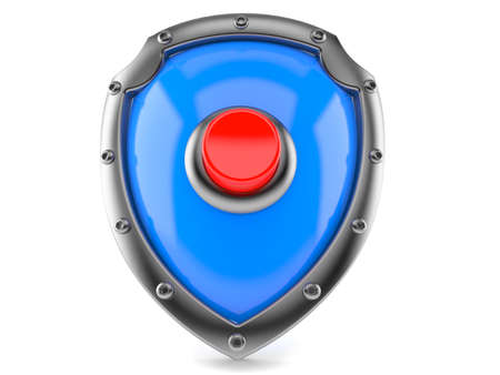 Shield with push button isolated on white backgroundの写真素材
