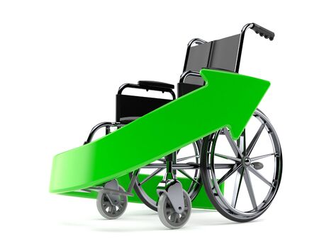 Wheel chair with green arrow isolated on white backgroundの写真素材