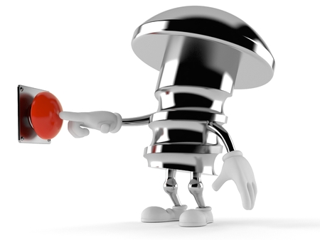 Bolt character pushing button isolated on white backgroundの写真素材