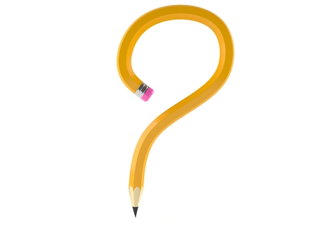 Pencil in question mark shape isolated on white backgroundの写真素材