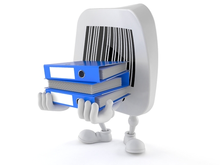 Barcode character carrying ring binders isolated on white backgroundの写真素材