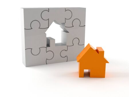 Real estate jigsaw isolated on white backgroundの写真素材