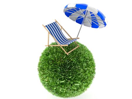 Parasol with Deck chair isolated on white backgroundの写真素材