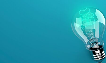 Light bulb with gift shape on blue background