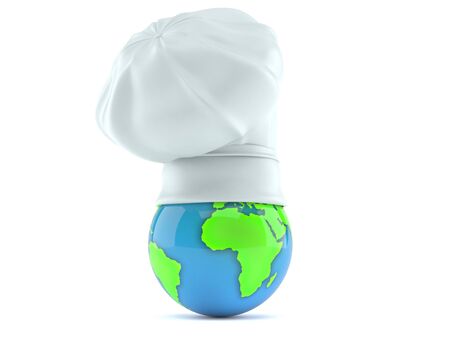 Cooking hat with world globe isolated on white backgroundの写真素材