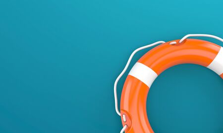 Life buoy on blue backgroundの写真素材