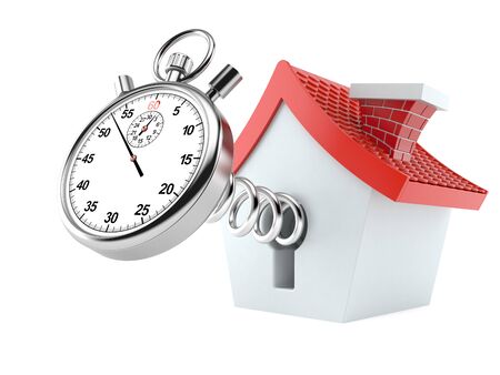 House with stopwatch isolated on white backgroundの写真素材