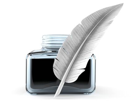 Ink with feather isolated on white backgroundの写真素材