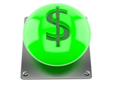 Push button with dollar symbol isolated on white background