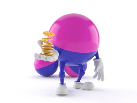 Paintball character with coins isolated on white backgroundの写真素材