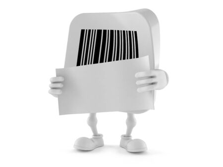 Barcode character with blank sheet of paper isolated on white backgroundの写真素材