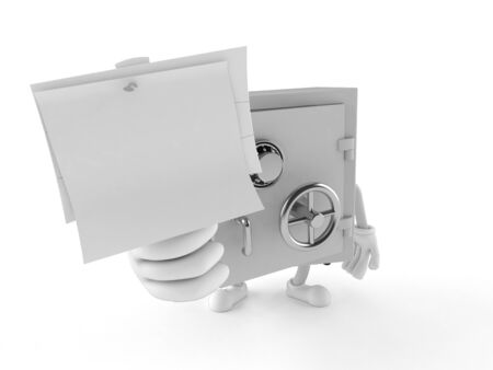 Safe character with signboard isolated on white backgroundの写真素材