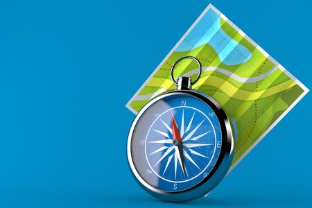 Map with compass isolated on blue backgroundの写真素材