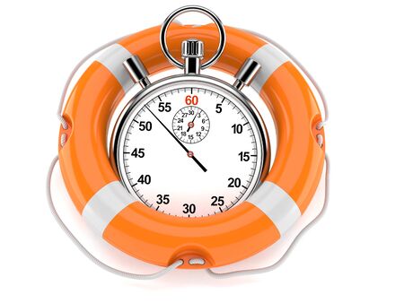 Stopwatch with life buoy isolated on white backgroundの写真素材