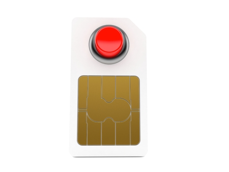 SIM card with red push button isolated on white background