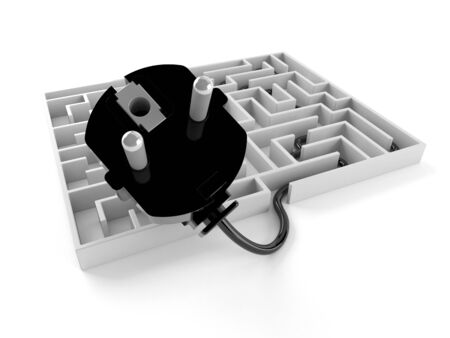 Electricity cable with maze isolated on white backgroundの写真素材