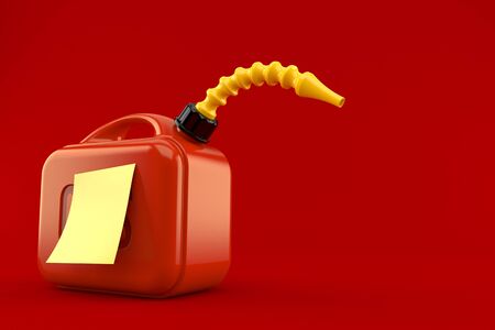 Gasoline can with yellow blank sticker isolated on red backgroundの写真素材