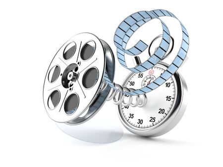 Film reel with stopwatch isolated on white backgroundの写真素材