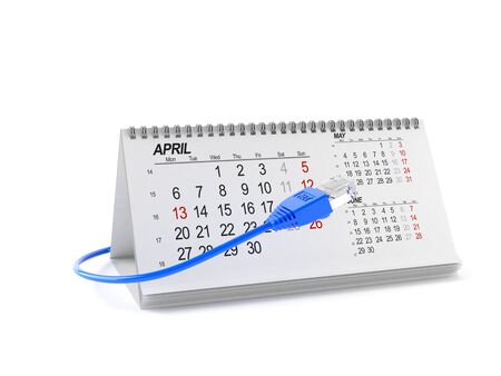 Calendar with internet cable isolated on white backgroundの写真素材