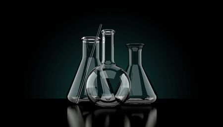 Chemistry flasks isolated on black background