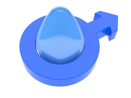Male gender symbol with blue pill isolated on white backgroundの写真素材