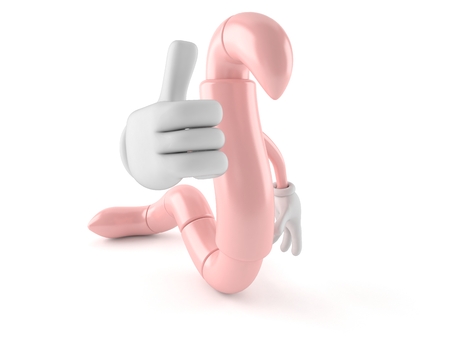 Worm character with thumbs up isolated on white backgroundの写真素材