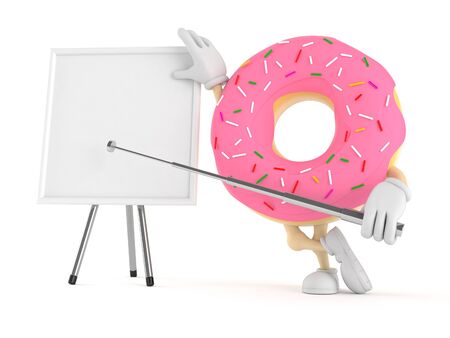 Donut character with blank whiteboard isolated on white backgroundの写真素材