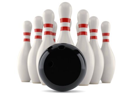 Bowling ball with pins isolated on white backgroundの写真素材