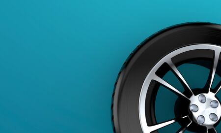 Car wheel on blue background