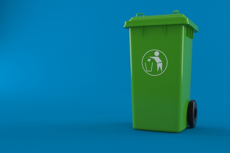 Dustbin isolated on blue backgroundの写真素材