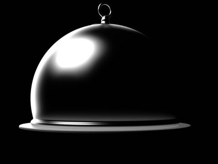 Silver catering dome on black backgroundの写真素材
